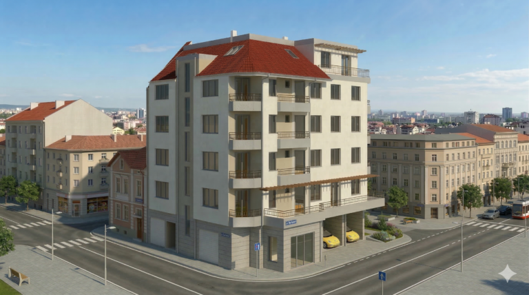 Модерна фасада на новострояща се жилищна сграда в район Победа до Гранд Мол Варна.